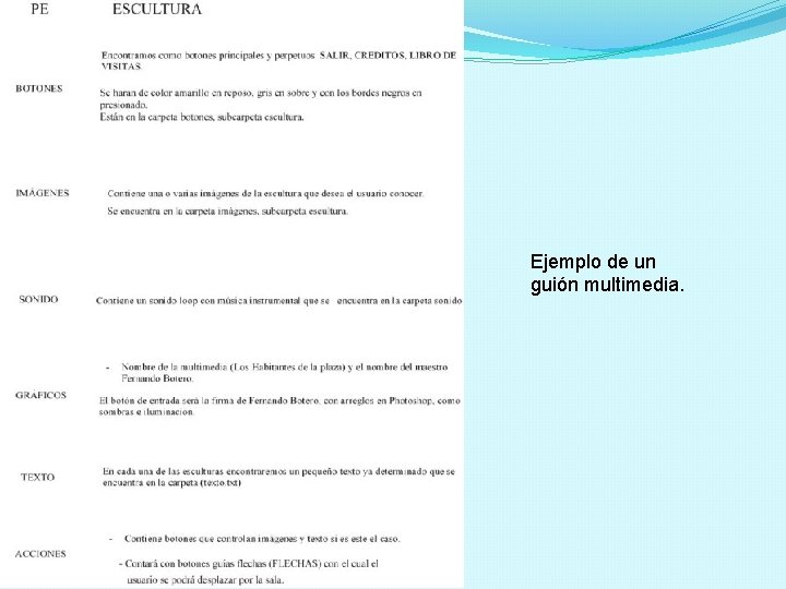 Ejemplo de un guión multimedia. 