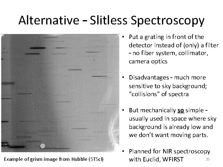 Alternative – Slitless Spectroscopy • Put a grating in front of the detector instead