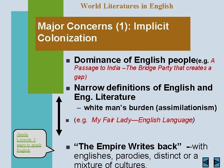World Literatures in English Major Concerns (1): Implicit Colonization n Dominance of English people(e.