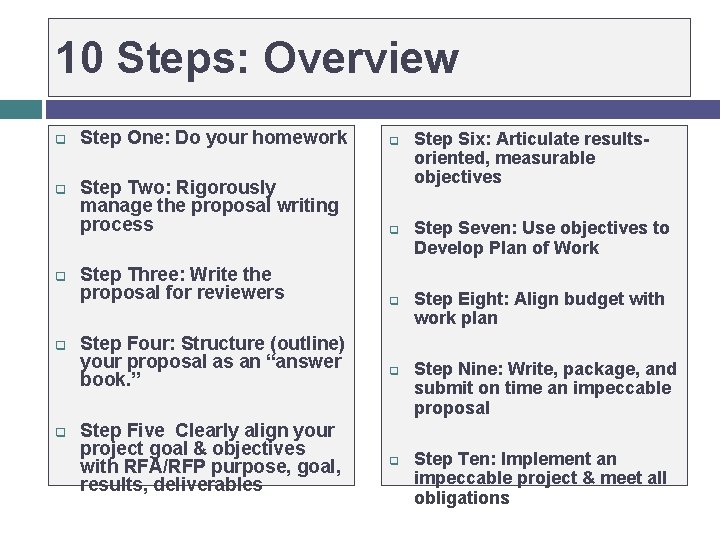 10 Steps: Overview q q q Step One: Do your homework q Step Two: 10 Steps: Overview q q q Step One: Do your homework q Step Two: