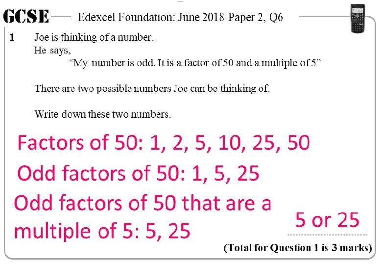 GCSE 1 Edexcel Foundation: June 2018 Paper 2, Q 6 Joe is thinking of