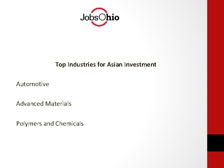 Top Industries for Asian Investment Automotive Advanced Materials Polymers and Chemicals 