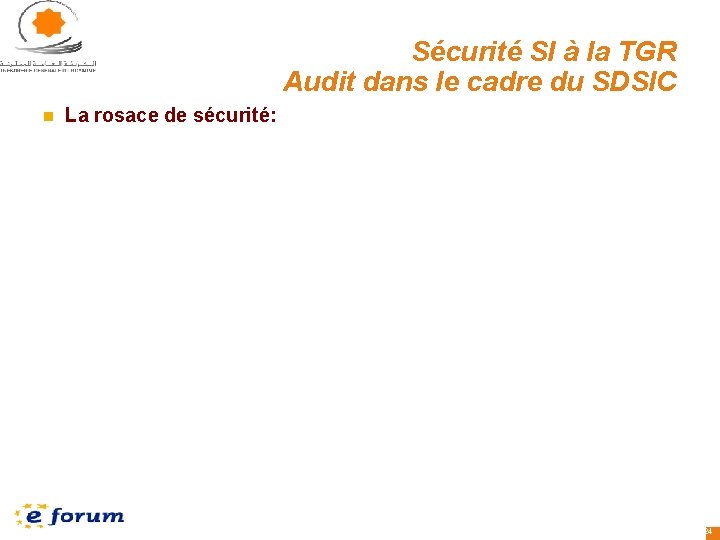 Sécurité SI à la TGR Audit dans le cadre du SDSIC n La rosace