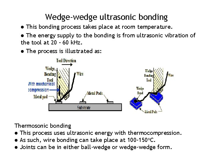 Wedge-wedge ultrasonic bonding ● This bonding process takes place at room temperature. ● The