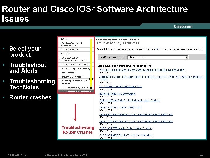 Router and Cisco IOS® Software Architecture Issues • Select your product • Troubleshoot and