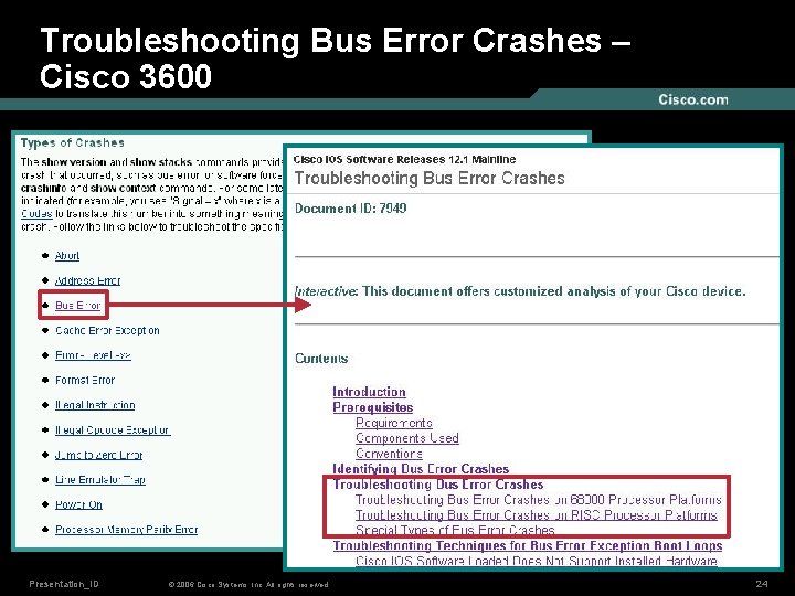 Troubleshooting Bus Error Crashes – Cisco 3600 Presentation_ID © 2006 Cisco Systems, Inc. All