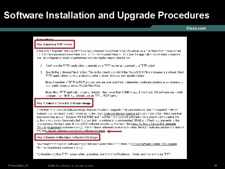 Software Installation and Upgrade Procedures Presentation_ID © 2006 Cisco Systems, Inc. All rights reserved.