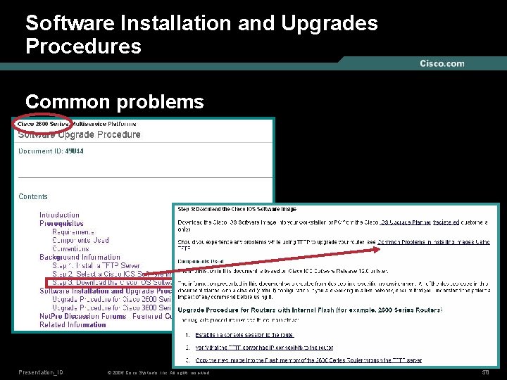Software Installation and Upgrades Procedures Common problems Presentation_ID © 2006 Cisco Systems, Inc. All