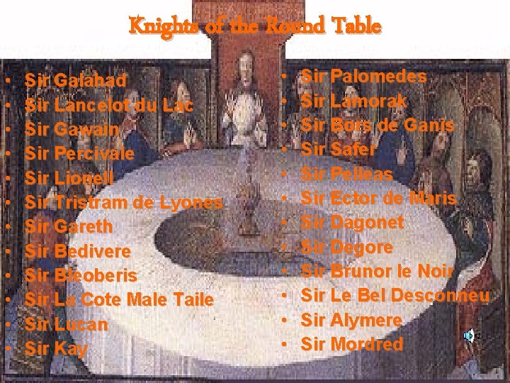 Knights of the Round Table • • • Sir Galahad Sir Lancelot du Lac