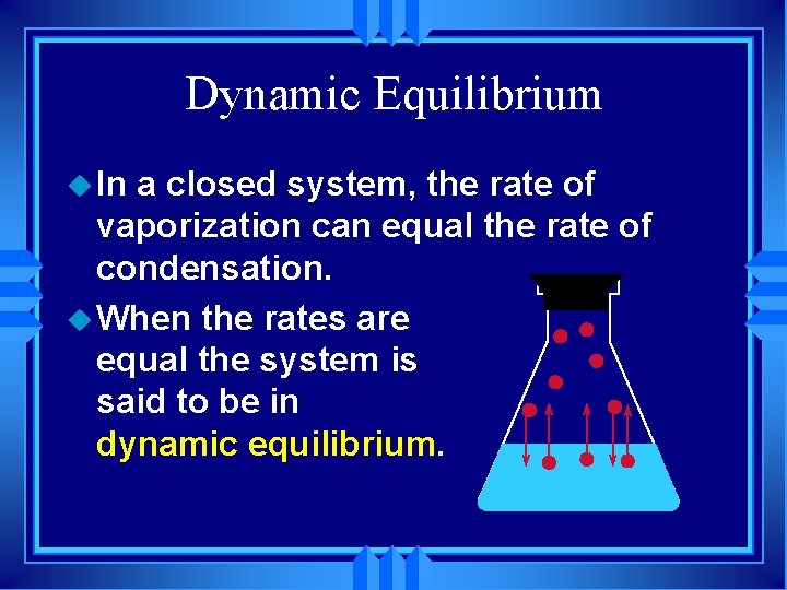 Dynamic Equilibrium u In a closed system, the rate of vaporization can equal the