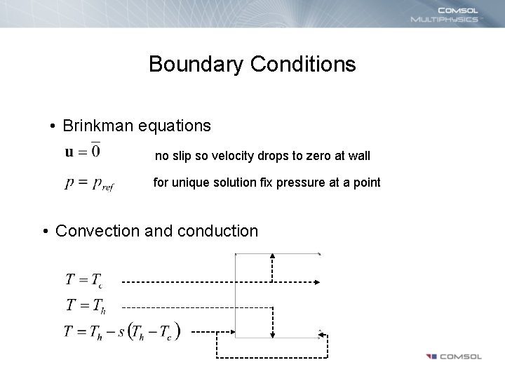 Boundary Conditions • Brinkman equations no slip so velocity drops to zero at wall