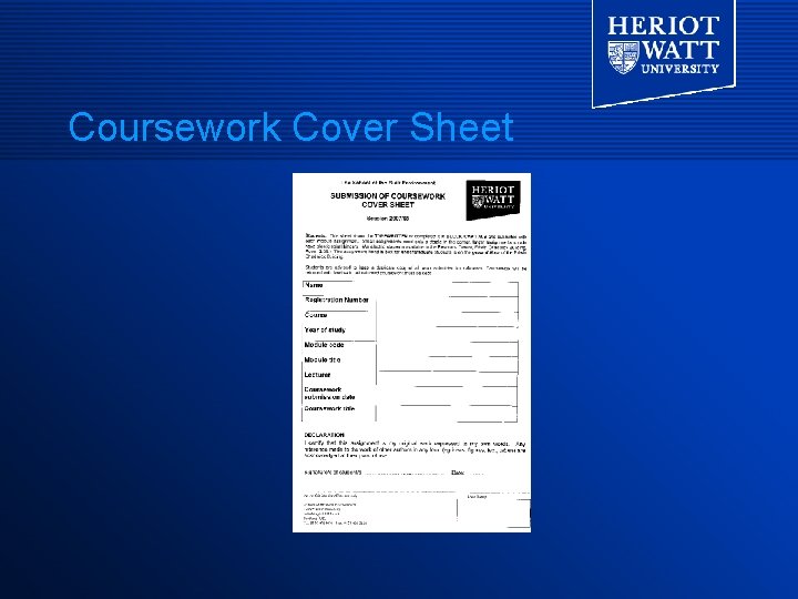 Coursework Cover Sheet Coursework Cover Sheet