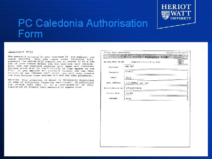 PC Caledonia Authorisation Form PC Caledonia Authorisation Form