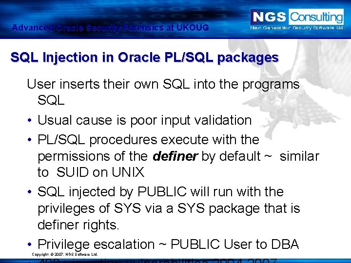 Advanced Oracle Security Forensics at UKOUG SQL Injection in Oracle PL/SQL packages User inserts