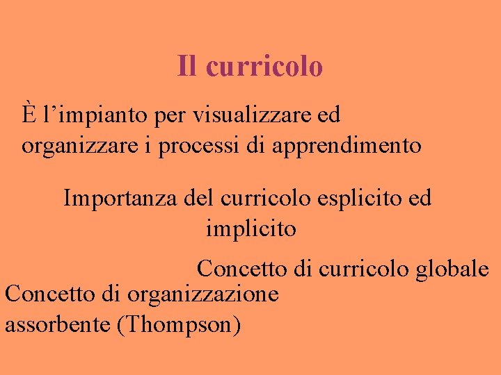 Il curricolo È l’impianto per visualizzare ed organizzare i processi di apprendimento Importanza del