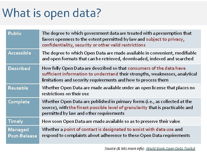 What is open data? Public The degree to which government data are treated with What is open data? Public The degree to which government data are treated with