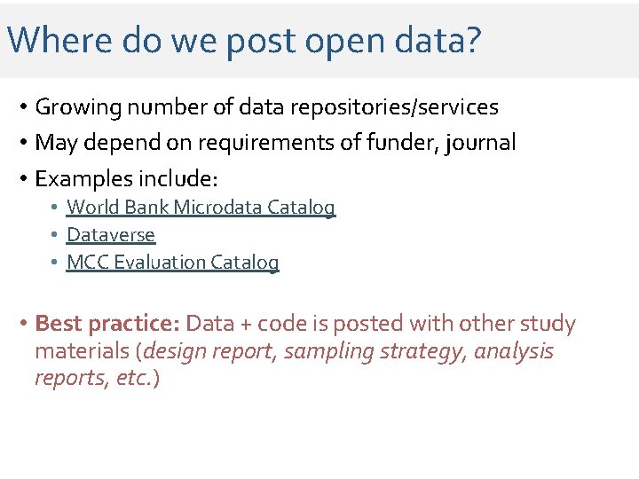 Where do we post open data? • Growing number of data repositories/services • May Where do we post open data? • Growing number of data repositories/services • May