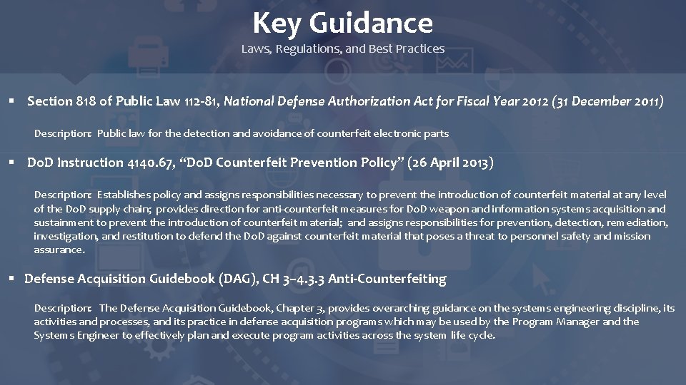 Key Guidance Laws, Regulations, and Best Practices § Section 818 of Public Law 112