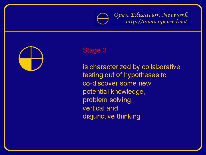 Stage 3 is characterized by collaborative testing out of hypotheses to co-discover some new