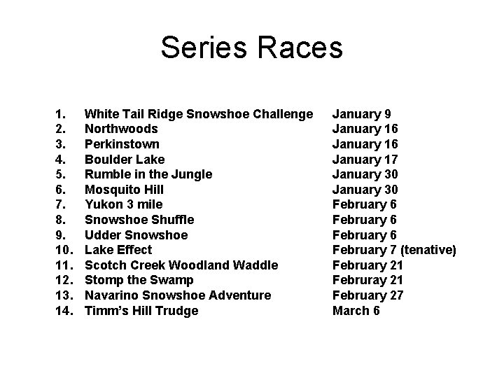 Series Races 1. 2. 3. 4. 5. 6. 7. 8. 9. 10. 11. 12.