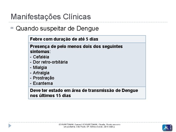 Manifestações Clínicas Quando suspeitar de Dengue Febre com duração de até 5 dias Presença