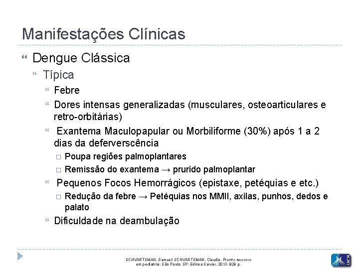 Manifestações Clínicas Dengue Clássica Típica Febre Dores intensas generalizadas (musculares, osteoarticulares e retro-orbitárias) Exantema