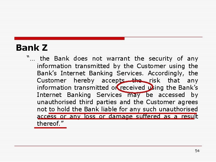 Bank Z “… the Bank does not warrant the security of any information transmitted Bank Z “… the Bank does not warrant the security of any information transmitted