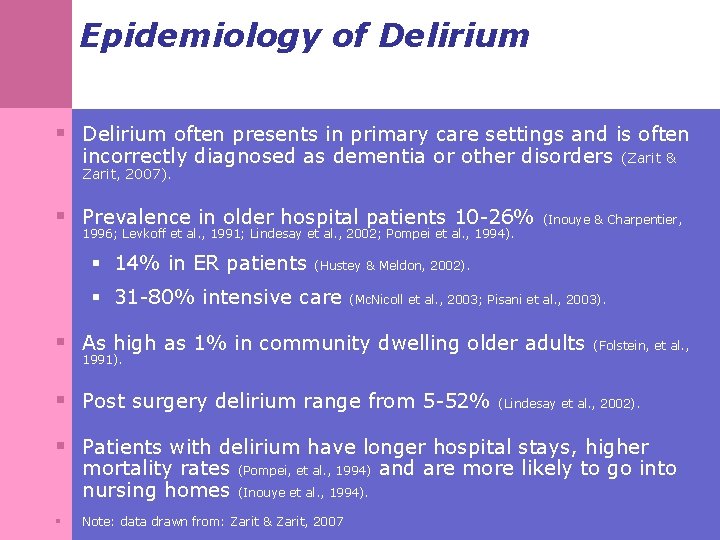 Epidemiology of Delirium § Delirium often presents in primary care settings and is often