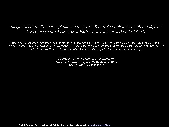 Allogeneic Stem Cell Transplantation Improves Survival in Patients with Acute Myeloid Leukemia Characterized by