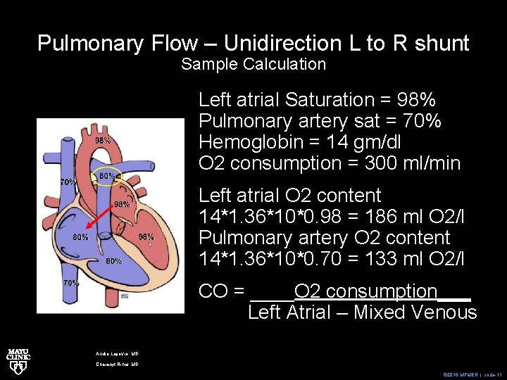 Pulmonary Flow – Unidirection L to R shunt Sample Calculation Left atrial Saturation =