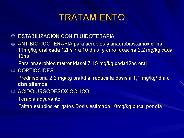 TRATAMIENTO J ESTABILIZACIÓN CON FLUIDOTERAPIA J ANTIBIOTICOTERAPIA. para aerobios y anaerobios: amoxicilina 11 mg/kg