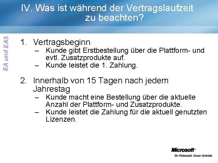 EA und EAS IV. Was ist während der Vertragslaufzeit zu beachten? 1. Vertragsbeginn –