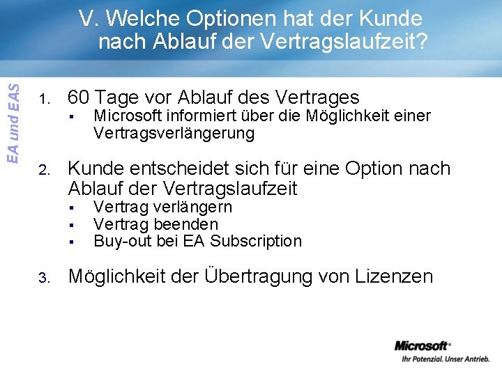 EA und EAS V. Welche Optionen hat der Kunde nach Ablauf der Vertragslaufzeit? 1.