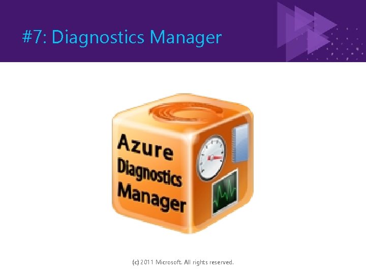 #7: Diagnostics Manager (c) 2011 Microsoft. All rights reserved. 