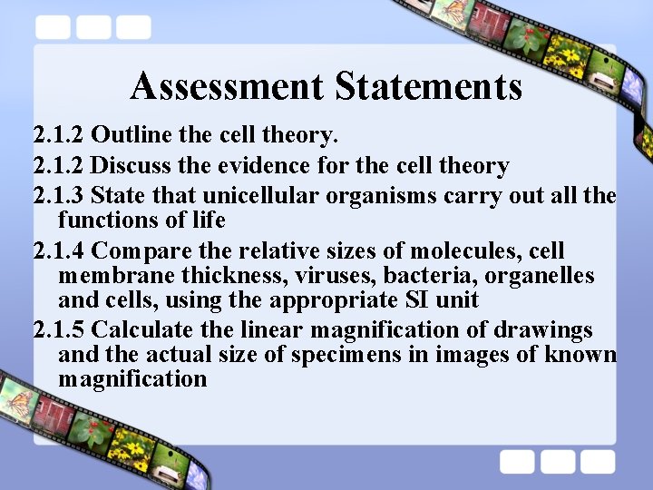 Assessment Statements 2. 1. 2 Outline the cell theory. 2. 1. 2 Discuss the