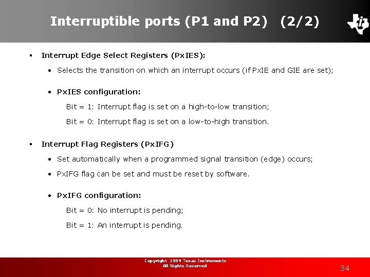 Interruptible ports (P 1 and P 2) § (2/2) Interrupt Edge Select Registers (Px.