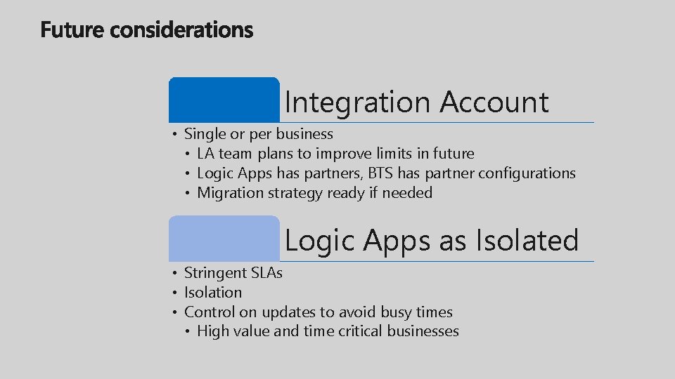 Integration Account • Single or per business • LA team plans to improve limits