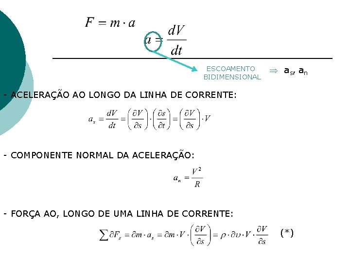 ESCOAMENTO BIDIMENSIONAL as , a n - ACELERAÇÃO AO LONGO DA LINHA DE CORRENTE: ESCOAMENTO BIDIMENSIONAL as , a n - ACELERAÇÃO AO LONGO DA LINHA DE CORRENTE:
