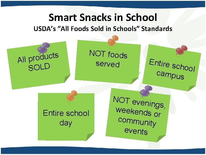 Smart Snacks in School USDA’s “All Foods Sold in Schools” Standards s t c