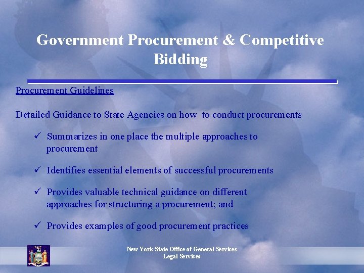 Government Procurement & Competitive Bidding Procurement Guidelines Detailed Guidance to State Agencies on how