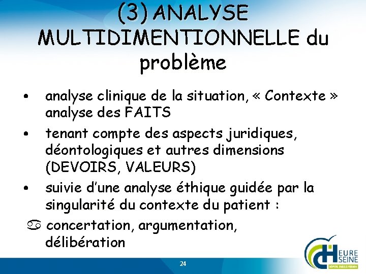 (3) ANALYSE MULTIDIMENTIONNELLE du problème analyse clinique de la situation, « Contexte » analyse