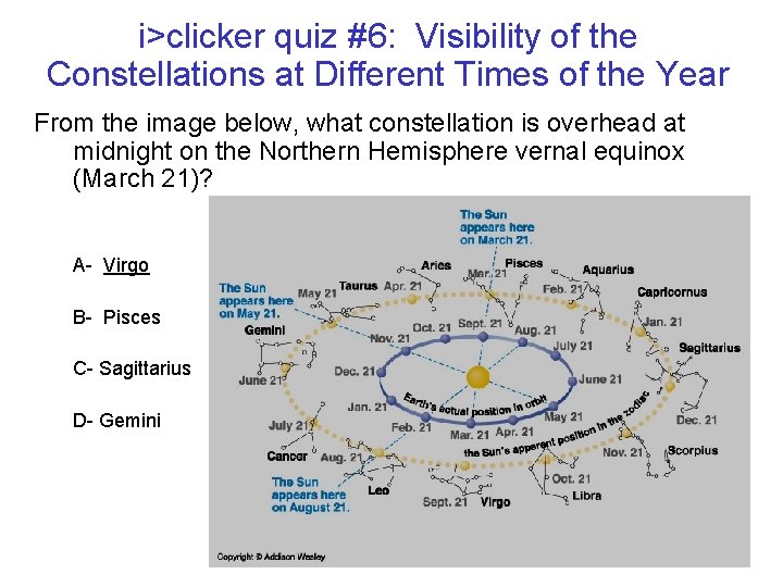 i>clicker quiz #6: Visibility of the Constellations at Different Times of the Year From