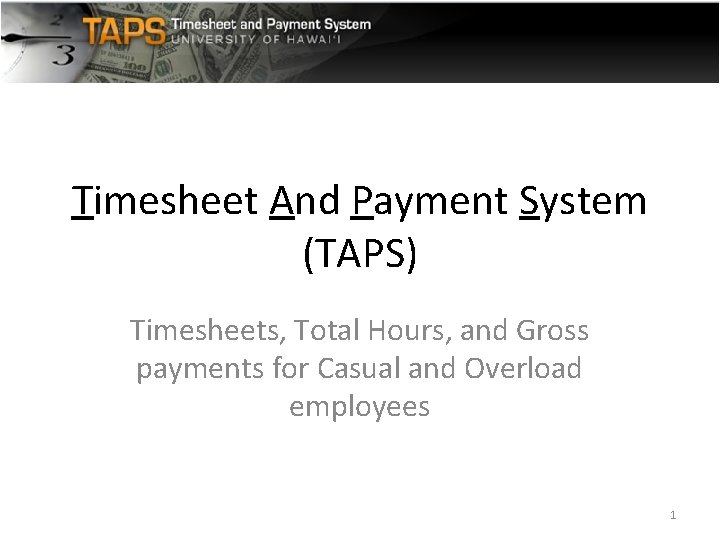 Timesheet And Payment System (TAPS) Timesheets, Total Hours, and Gross payments for Casual and