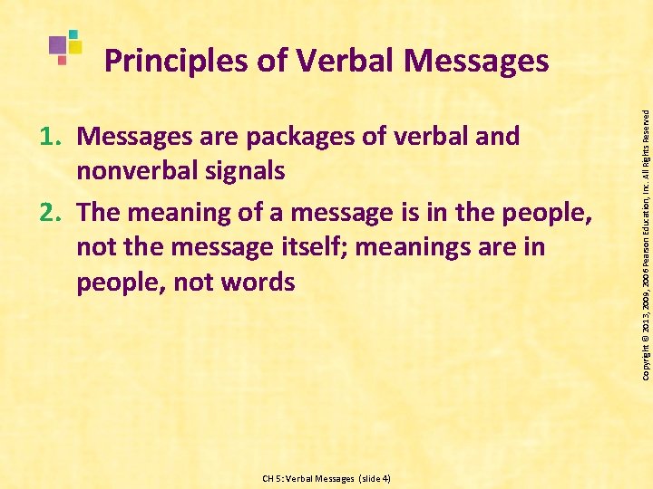 1. Messages are packages of verbal and nonverbal signals 2. The meaning of a