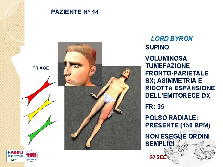 PAZIENTE N° 14 LORD BYRON SUPINO TRIAGE VOLUMINOSA TUMEFAZIONE FRONTO-PARIETALE SX; ASIMMETRIA E RIDOTTA