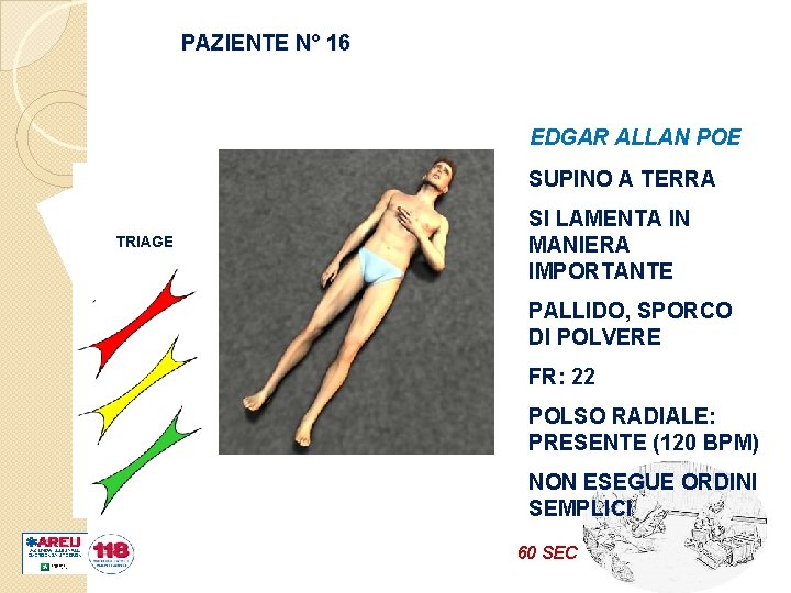 PAZIENTE N° 16 EDGAR ALLAN POE SUPINO A TERRA TRIAGE SI LAMENTA IN MANIERA