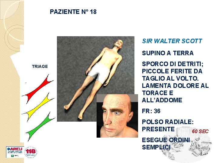 PAZIENTE N° 18 SIR WALTER SCOTT SUPINO A TERRA TRIAGE SPORCO DI DETRITI; PICCOLE
