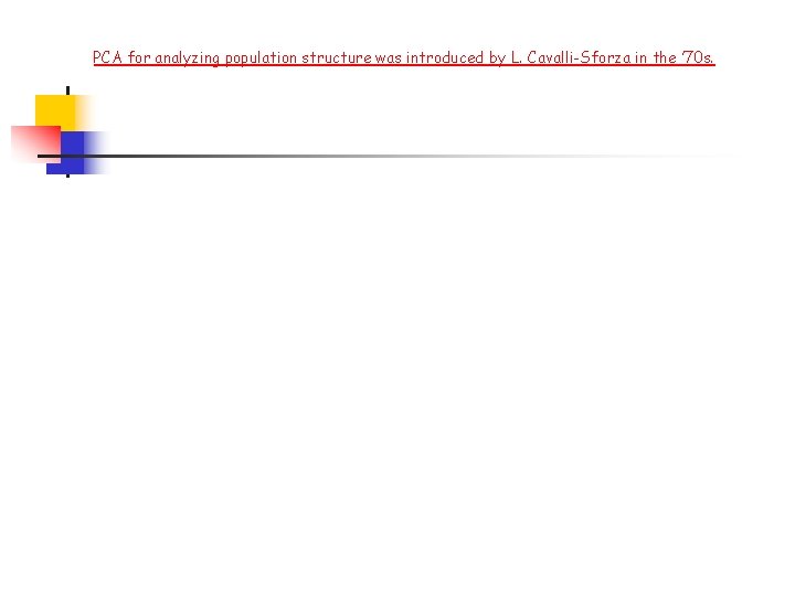 PCA for analyzing population structure was introduced by L. Cavalli-Sforza in the ’ 70