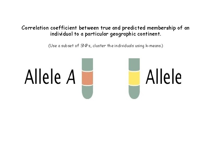 Correlation coefficient between true and predicted membership of an individual to a particular geographic