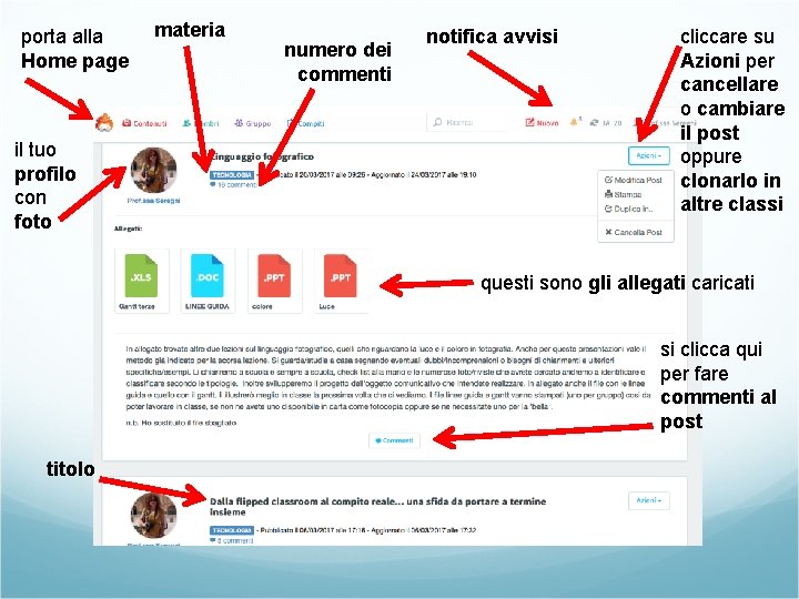 porta alla Home page il tuo profilo con foto materia numero dei commenti notifica porta alla Home page il tuo profilo con foto materia numero dei commenti notifica